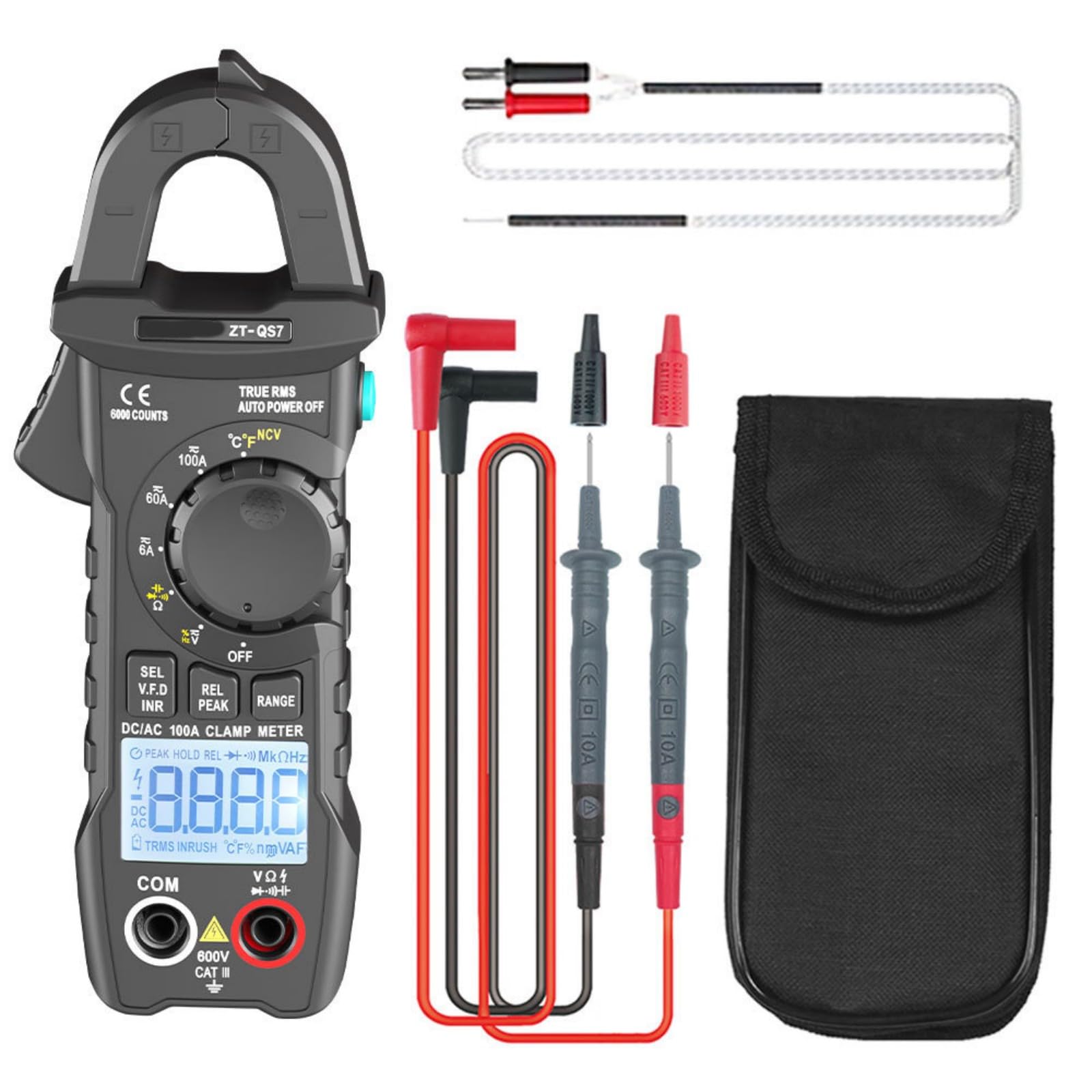 Sized Clamp Multimeter for Circuit Testing and Troubleshooting 6000 Count Tester with Auto Off Data Hold Current Voltages Resistance Testing Data Hold for Electricians and Engineers
