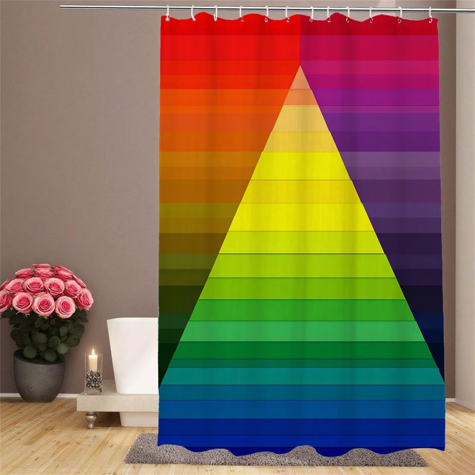 Rideau de douche 90x180cm géométrie coloré en polyester lavable avec 12 crochets