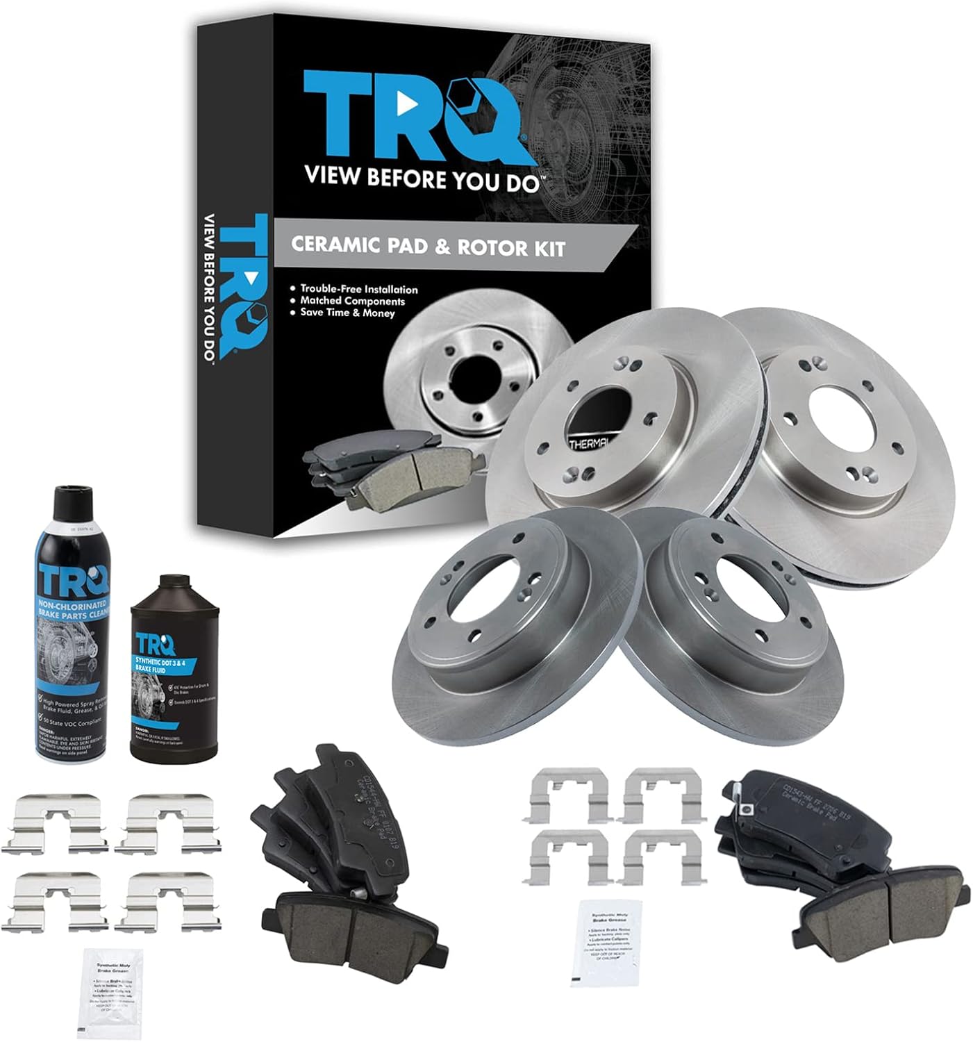 TRQ Front and Rear Brake Pad & Rotor Kit Brake Chemical Kit Brake Pads Brake Rotor Ceramic Compatible with 2011-2016 Hyundai Elantra 2013-2014 Elantra Coupe 2013-2016 Elantra GT 2012-2016 Veloster
