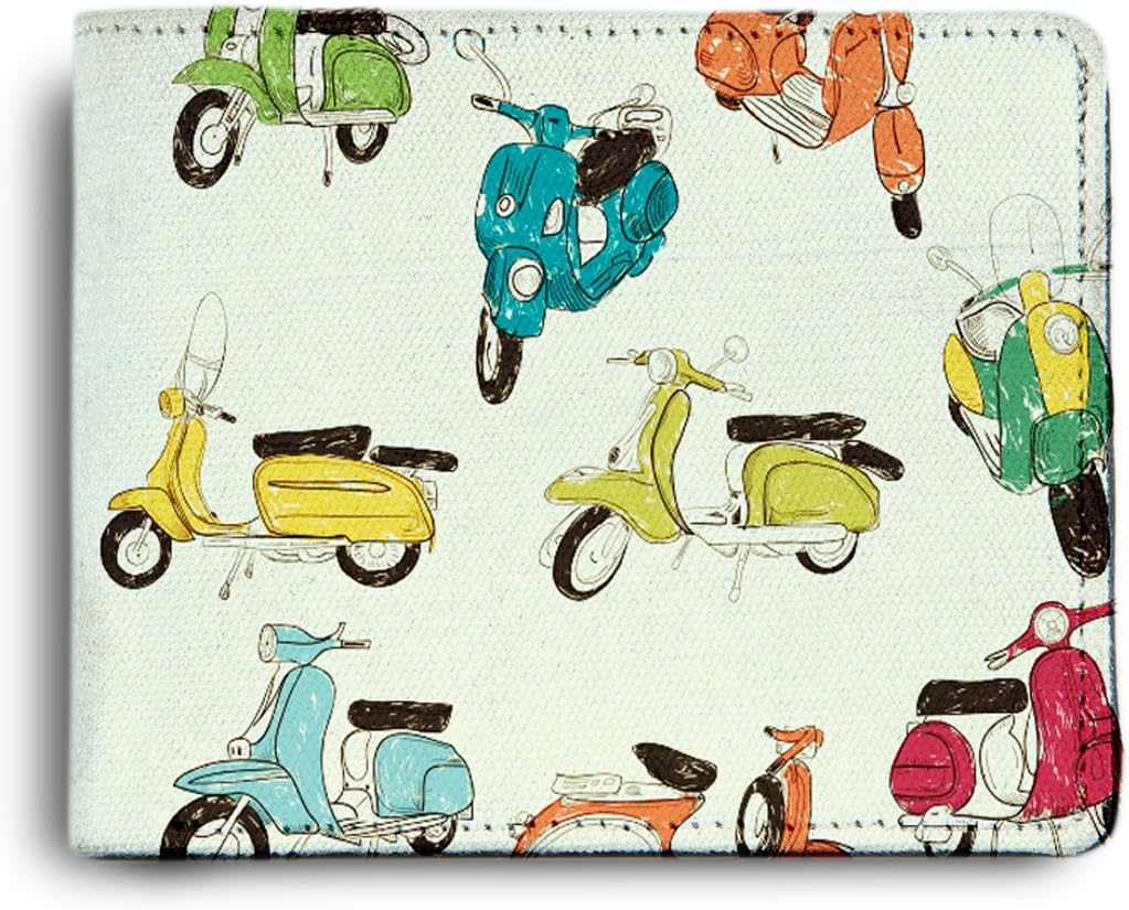 Men's PU Leather Vintage Scooter Pattern Printed Wallet (Multicolour)