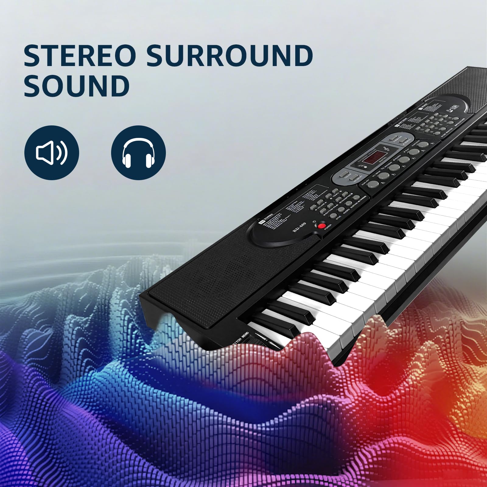 Keyboard Piano 61 Tasten mit Leuchttasten, E Piano für Anfänger, Digitalpiano mit Klavierhocker, Keyboardständer, Notenständer, Mikrofon, mit USB, MIC, AUX & Kopfhörer Anschluss, 3 Lernmodi