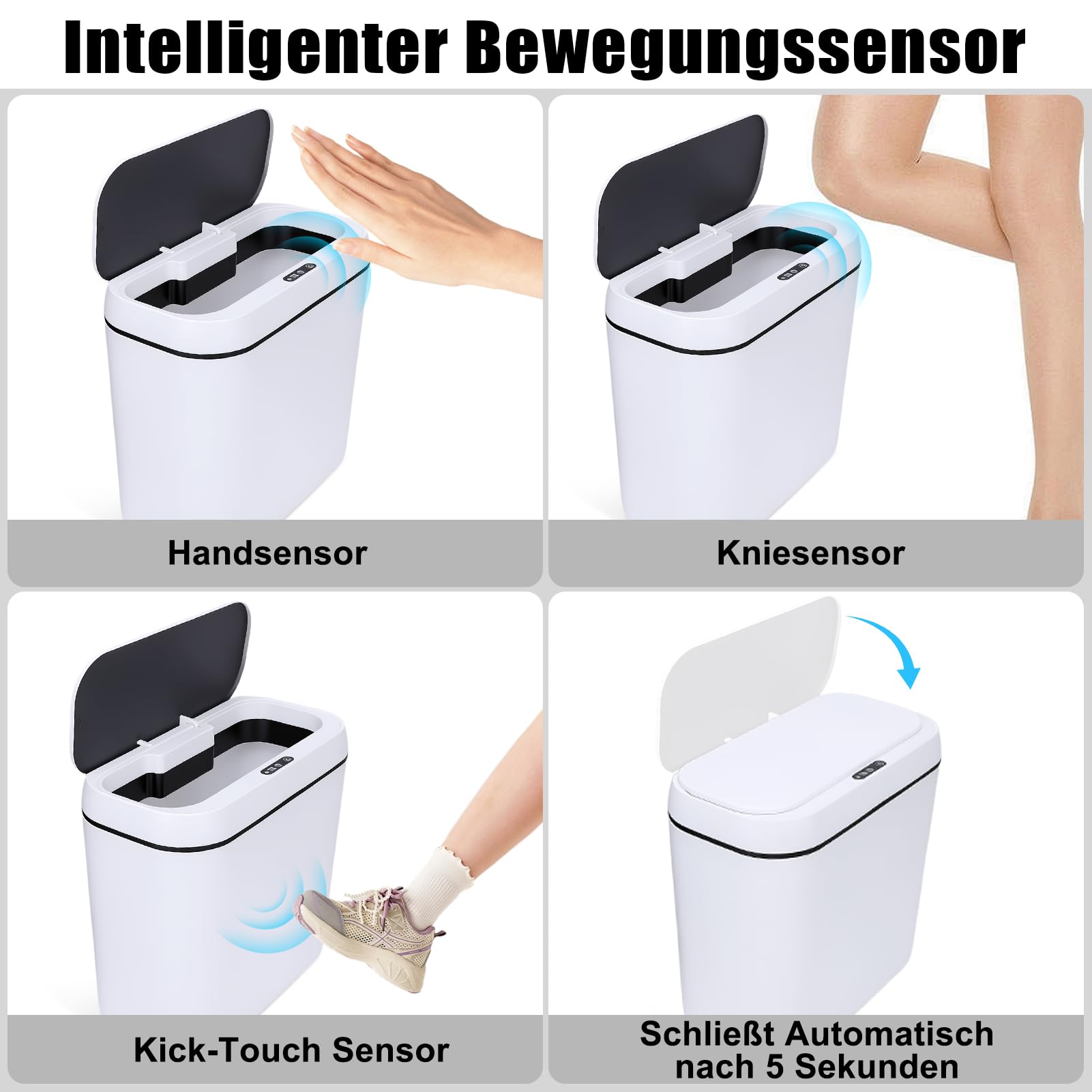2er Set Mülleimer Bad mit Sensor, 15L Elektrischer Mülleimer mit Deckel | Leise und Wasserdicht, Schlankes Schmales Design, Platzsparend, für Büro Schlafzimmer Badezimmer Küche