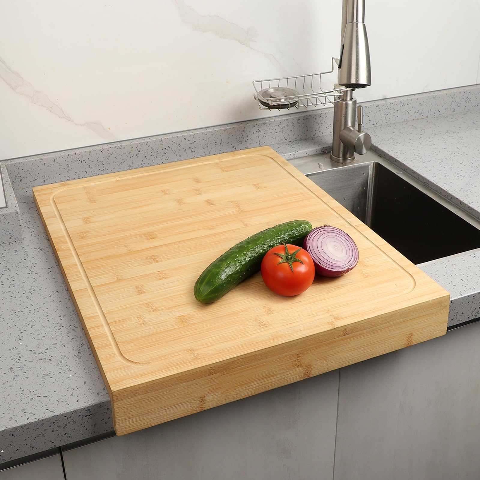 BAMOTTO CRAFTBAMBOO 18.9x22 Inch Extra Large Bamboo Cutting Board Over Sink