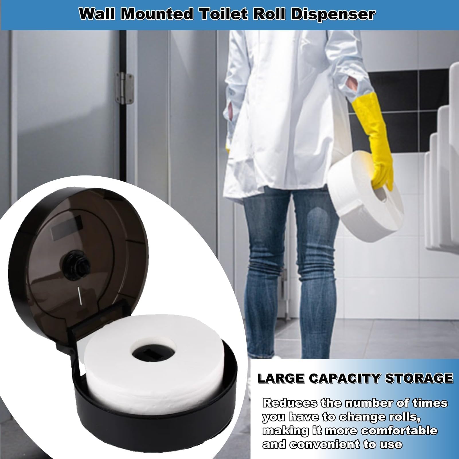 distributeur papier toilette,Distributeur de Papier hygiénique Jumbo à Rouleau Unique, Distributeurs de Papier Toilette avec clé de Verrouillage Porte-Rouleau de Papier Toilette Mural Rond(Noir)