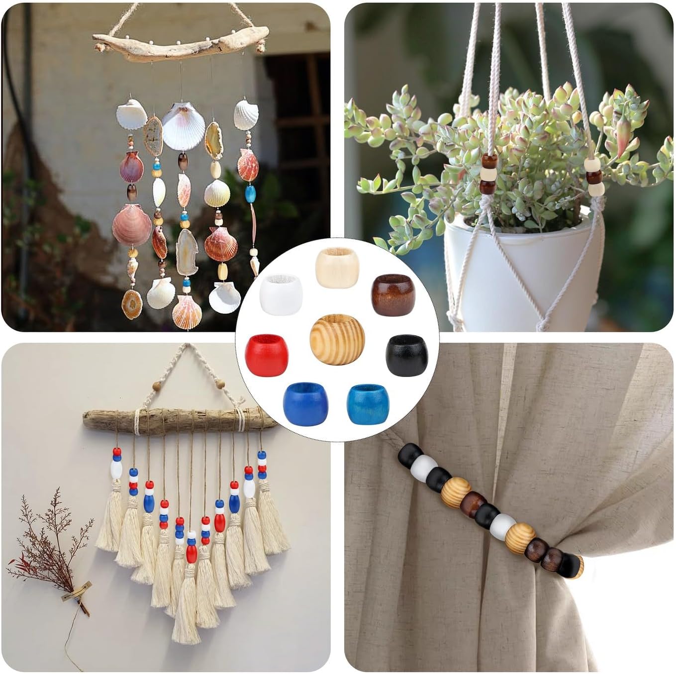 LAIDANLA 135PCS Wooden Beads 3 Colors Large Hole Loose Spacer Beads Natural Wood Hair Bead for Macrame Making Bracelet Necklace Hair DIY Craft Handmade Decor - Image 3