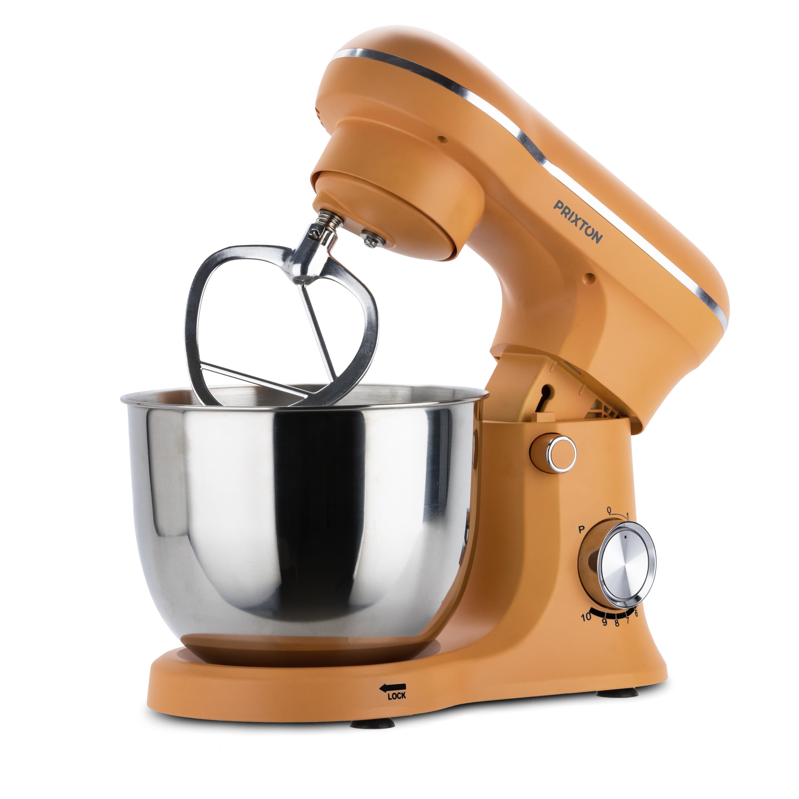 PRIXTON Batidora Amasadora KR250 para Repostería, Potencia 1500W, 10 Velocidades, Bol Acero Inoxidable de 5 litros, 3 accesorios, Tapa Transparente, Color Naranja Mate (Reacondicionado)
