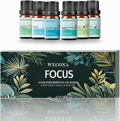 Focus - Juego de aceites esenciales Aceites esenciales para difusores de aromaterapia, mezclas de aceites de aromaterapia Difusor de vertido Huile