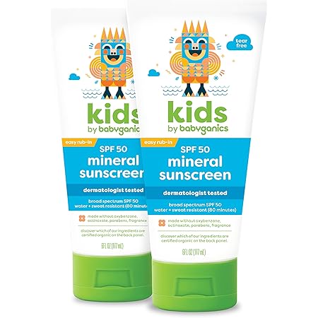 Babyganics SPF 50 Kids Sunscreen Lotion | UVA UVB Protection | Octinoxate & Oxybenzone Free | Water & Sweat Resistant, 6 Fl Oz (Pack of 2)