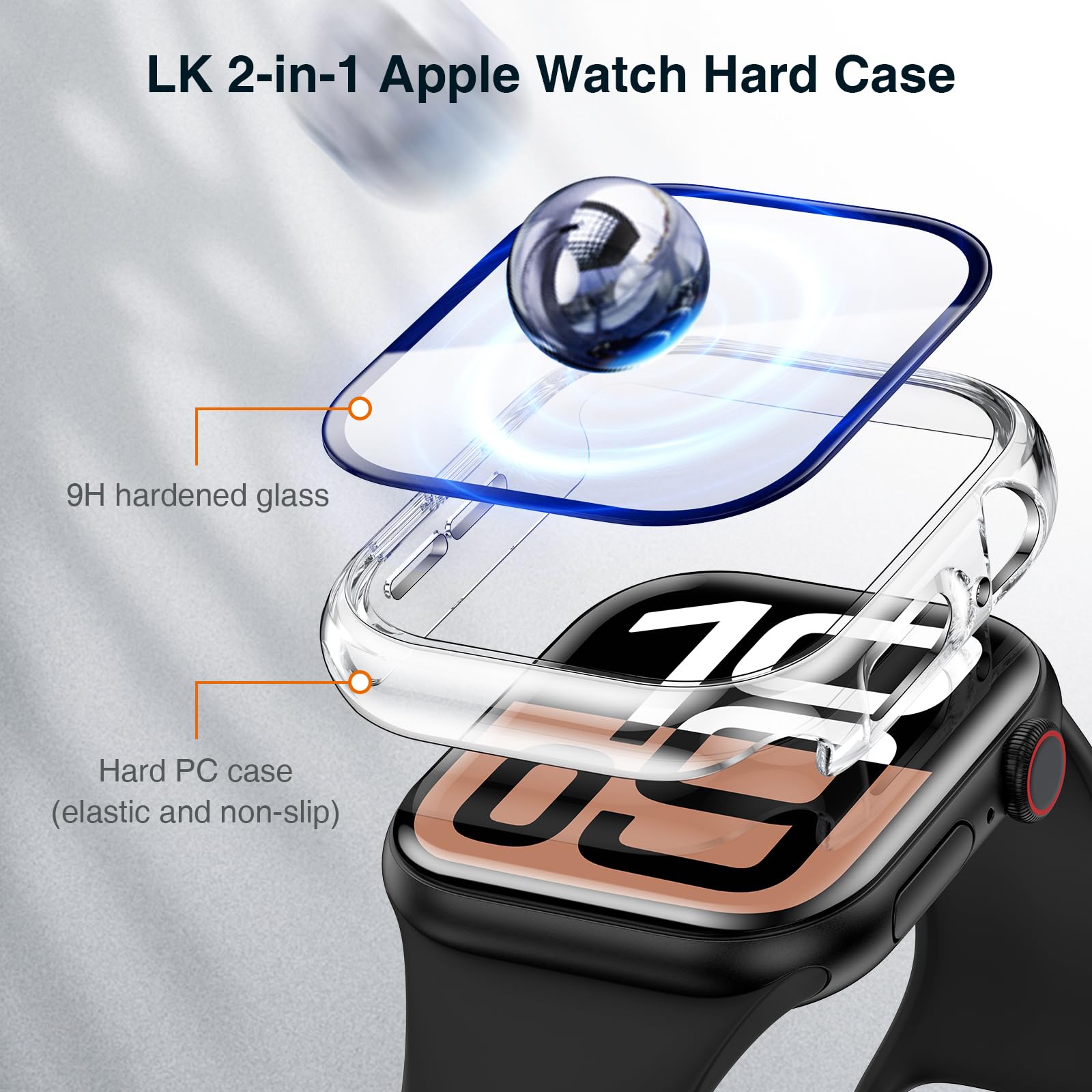 LK 2 Pezzi Cover per Apple Watch Series 10 42mm, Vetro Temperato Cover Custodia per Apple Watch Series 10 42mm, [Durezza 9H] [HD Clear][Senza Bolle] [Anti-Graffio]-clear