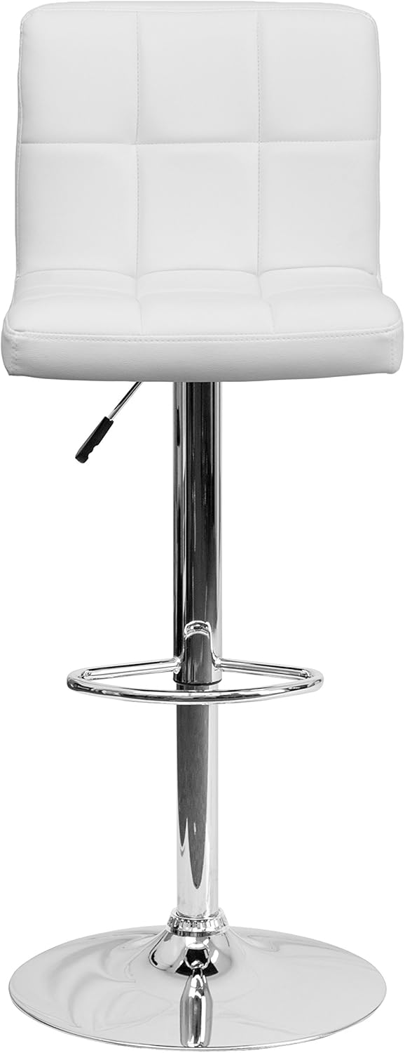 BizChair White Quilted Vinyl Adjustable Height Barstool with Chrome Base