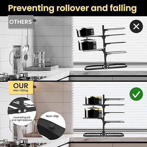 Miniatura 4 de Podxco Organizador de ollas y sartenes debajo del gabinete de 21 pulgadas, organizador de sartenes de 8 niveles para gabinete, organizador de ollas