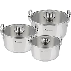 Cacerola Masterpro Smart MasterPro Smart | Batería de Cocina | Set de 6 Piezas Con Tapa de Cristal de 20, 24 y 28 cm| Fabricadas en Acero Inoxidable | Cacerolas de Cocina | Compatibles con Todo Tipo de Cocinas