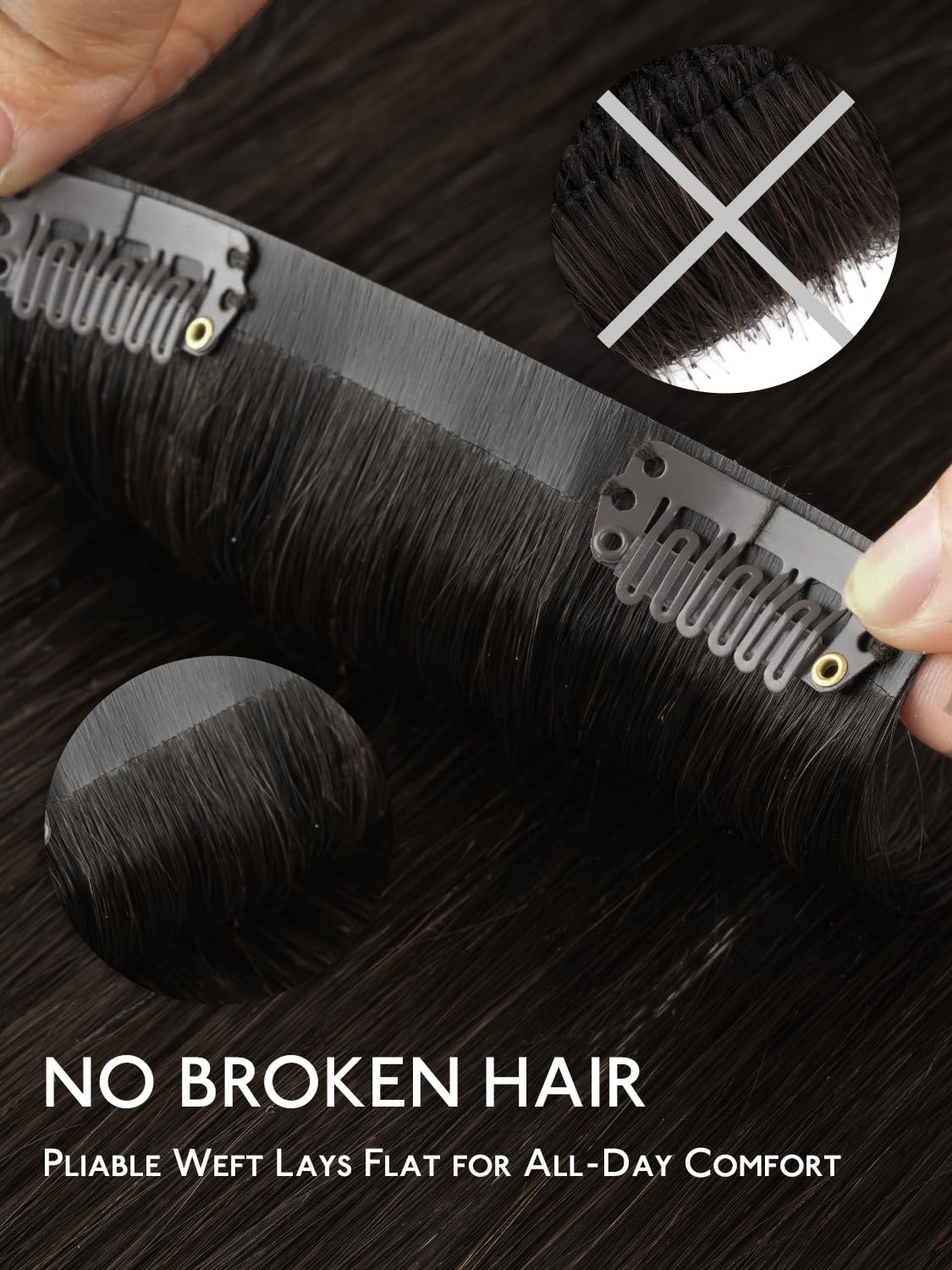 WENNALIFE Seamless Clip In Hair Extensions, 18 Inch 130g 7pcs Dark Brown Hair Extensions Clip in Human Hair Invisible PU Skin Weft Natural Remy Human Hair Extensions