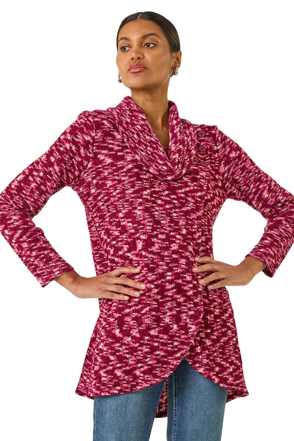 Roman Women's Wine Chenille Cowl Neck Tunic Top In Size 12