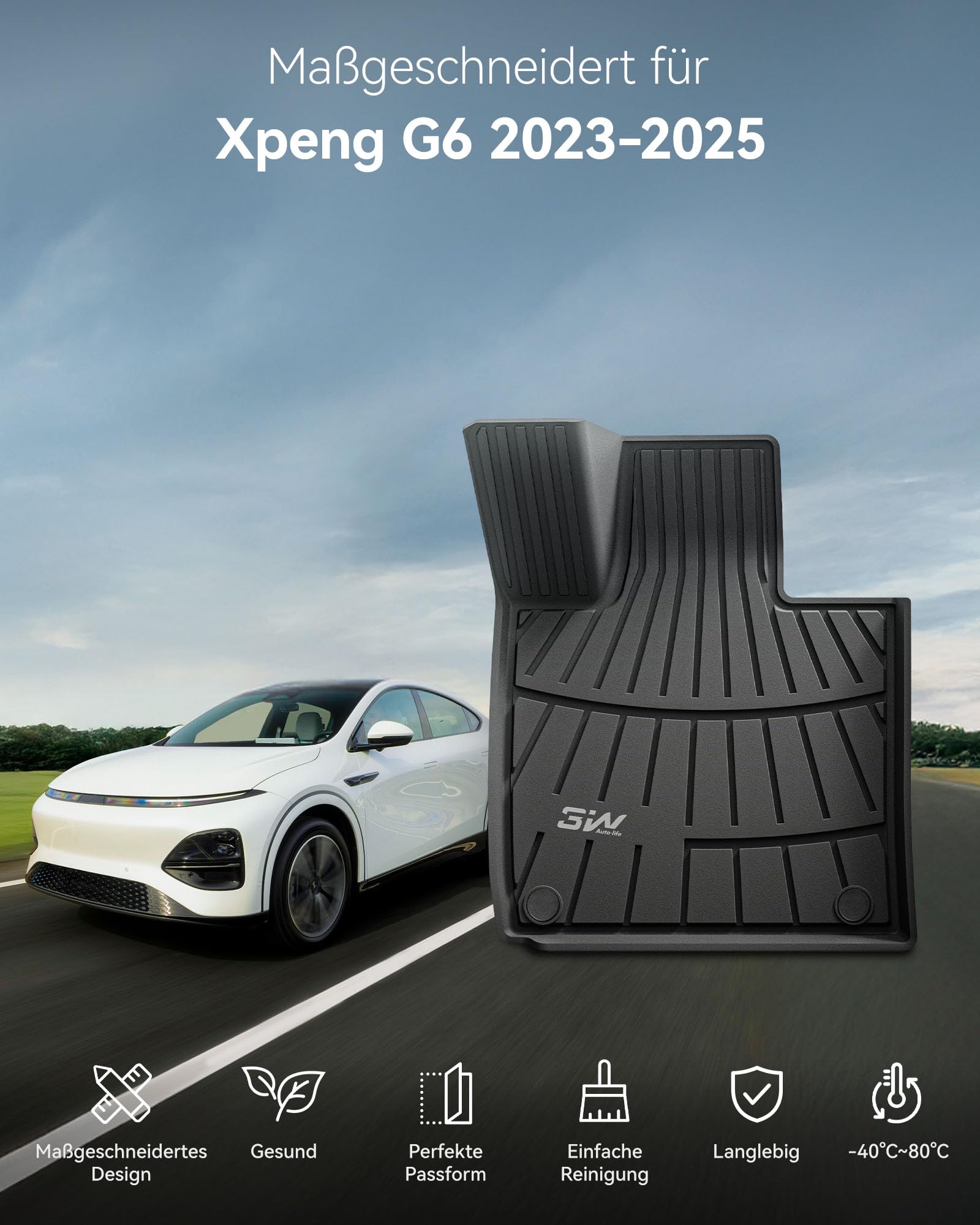 3W Fußmatten & Kofferraumwanne & für Xpeng G6 2023-2026 | TPE Thorex™ Allwetter | 3D Maßgeschneiderte Passform | Hundefreundlich Auto Zubehör | Wasserdicht & Kratzfest | Antirutsch