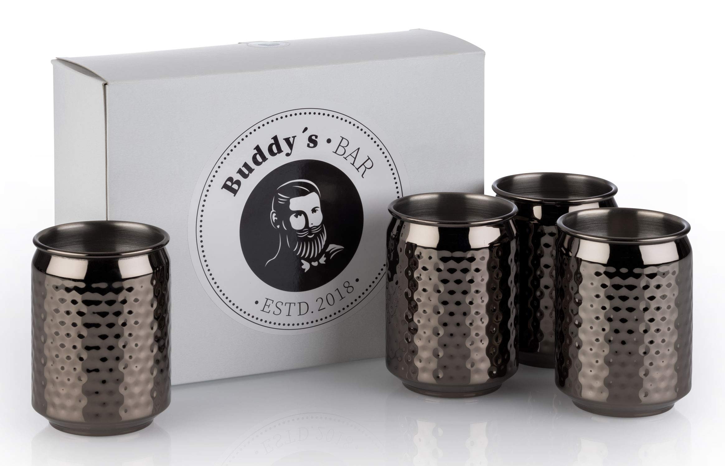 Buddy´s Bar - 2 gobelets à cocktail Julep Mugs, 2 x 400 ml, avec effet martelé, en acier inoxydable de qualité alimentaire, martelé, avec boîte cadeau, lot de 2, cuivre poli