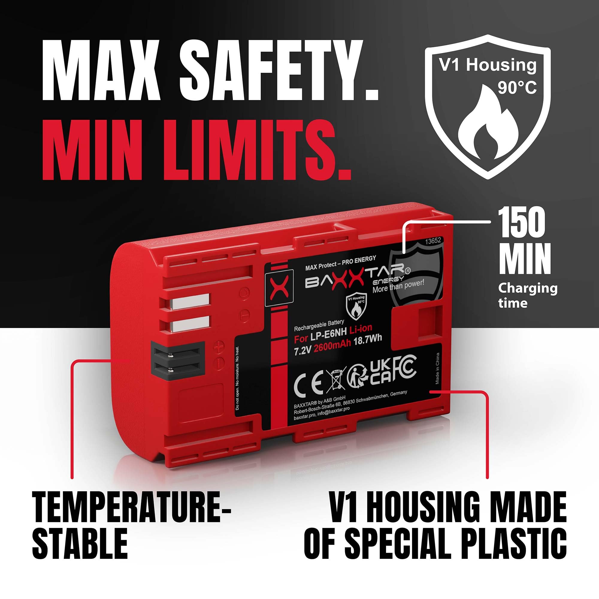 Baxxtar MaxProtect 2X Akumulator do Canon LP-E6NH LP-E6N LP-E6, 2600mAh
