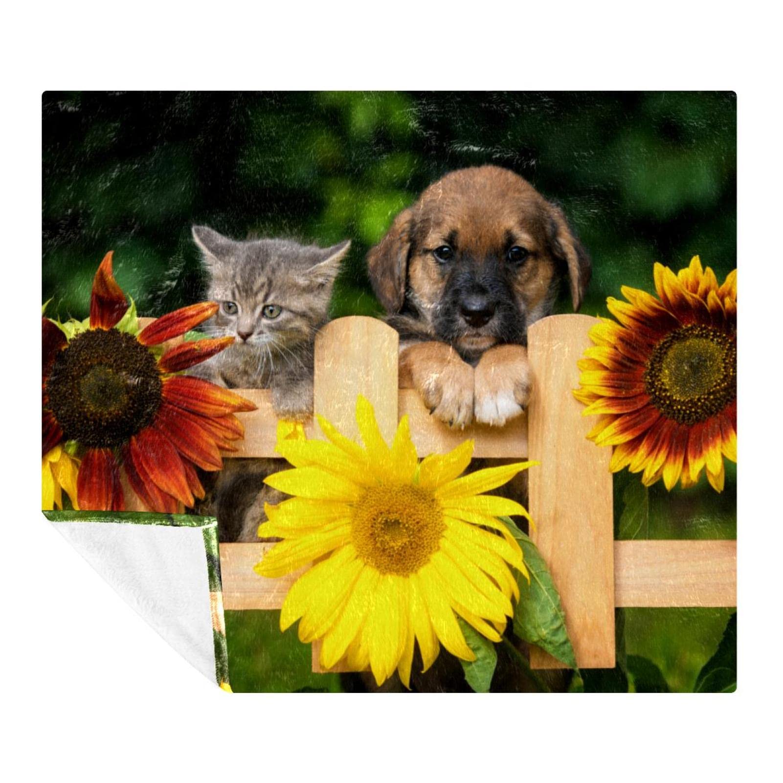 Couvertures en microfibre chat chien plaid peluche chaud tournesol