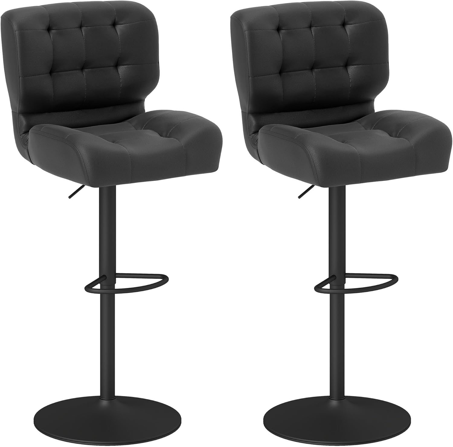 HOMCOM Bar Height Bar Stools Set of 2 with Adjustable Seat, Adjustable Swivel Barstools with Thick Padded Cushion and Metal Footrest for Home Bar, Black