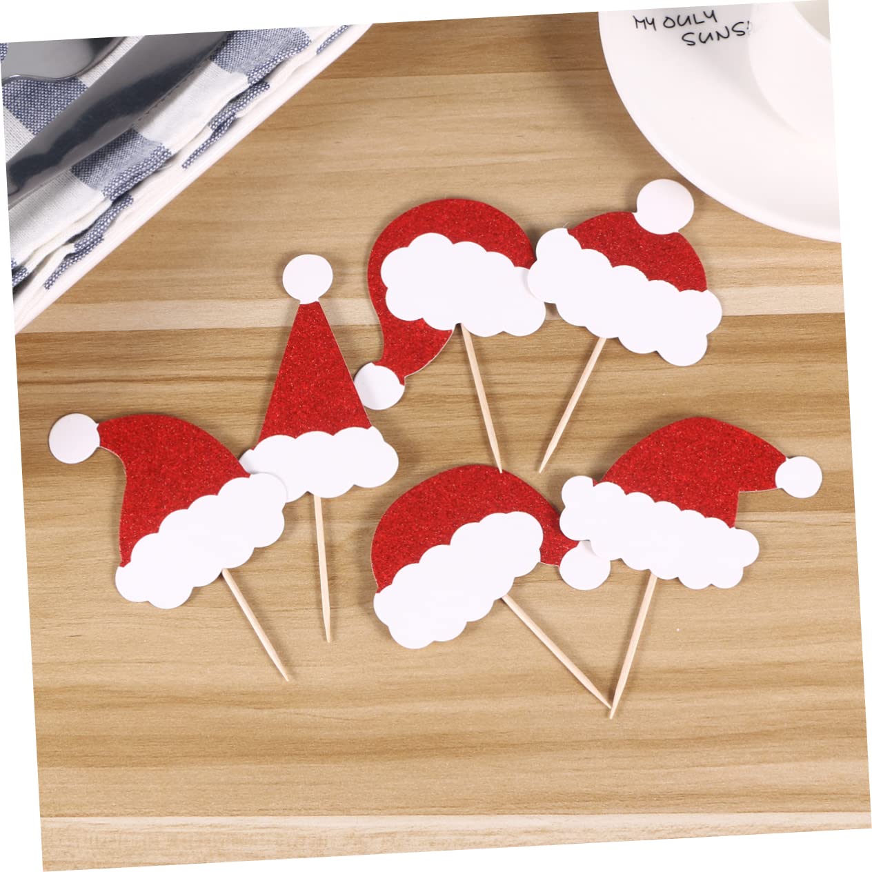 NAMOARLY 24pcs Cake Topper Christmas Food Picks Cocktail Pick Santa Hat Xmas Party Supplies Appetizer Pick Christmas Cake Decorations Christmas Decor Xmas Cake Picks Holiday Snack