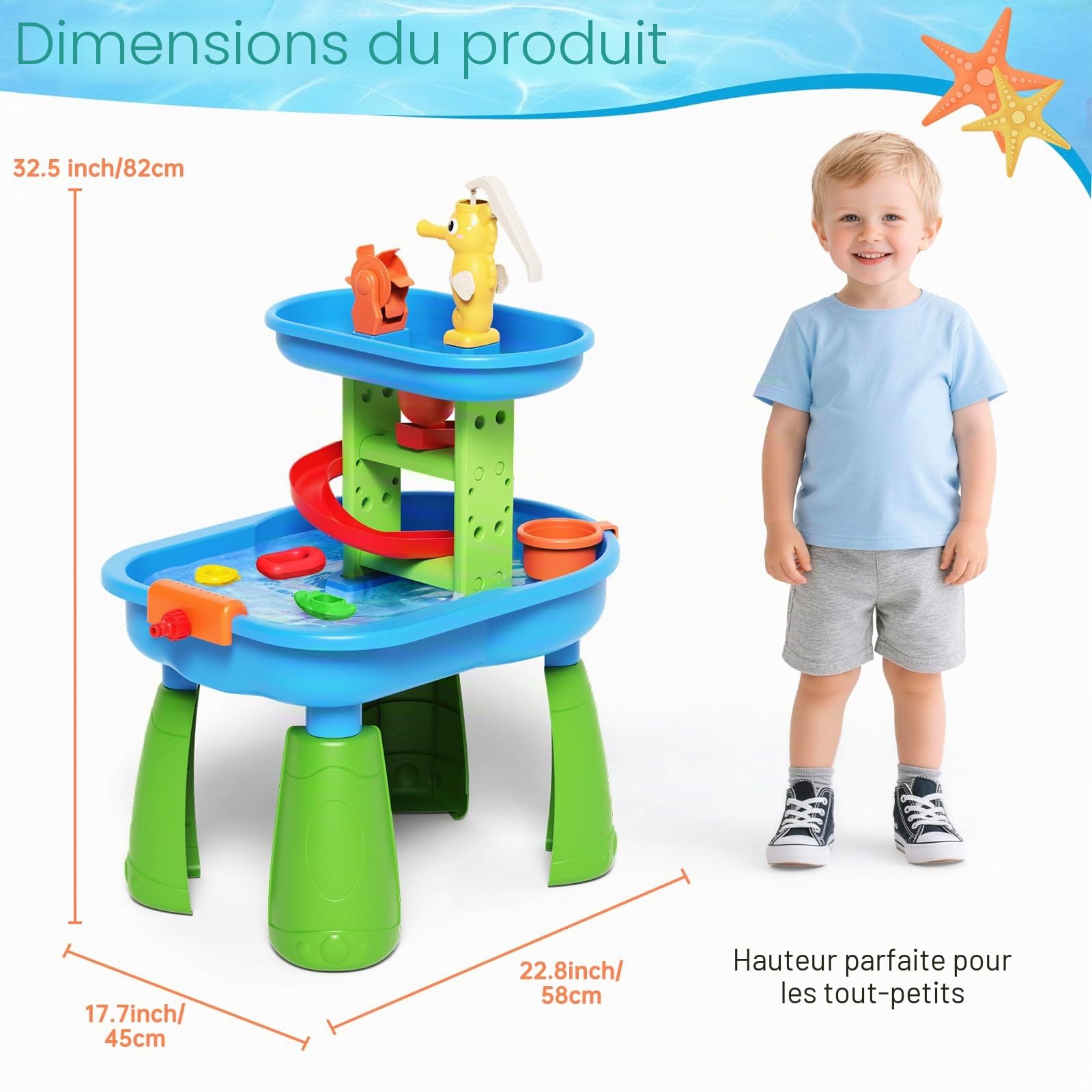 Table à Eau pour Enfants - Table Sensorielle avec 28 Accessoires de Jeu, Table de Jeu d'Extérieur avec Jet d'Eau Effet Pluie, Jouet Éducatif STEM pour Garçons et Filles de 3 à 8 Ans