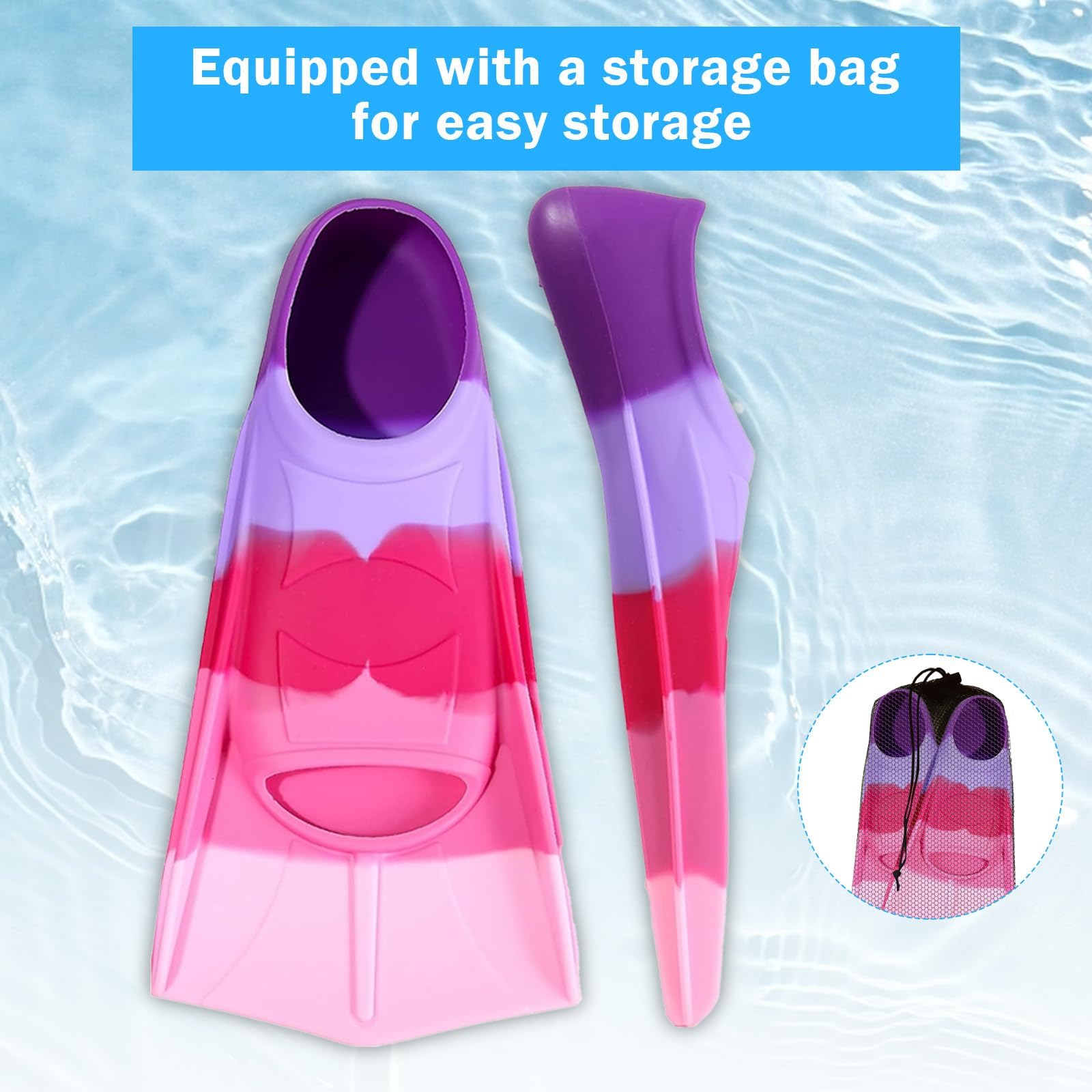 Pinne da Nuoto per Bambini,Pinne Corte in Silicone, Unisex Comode Pinne da Allenamento, Pinne Corte da Snorkeling e Allenamento per Bambini e Adulti (Viola, XS)