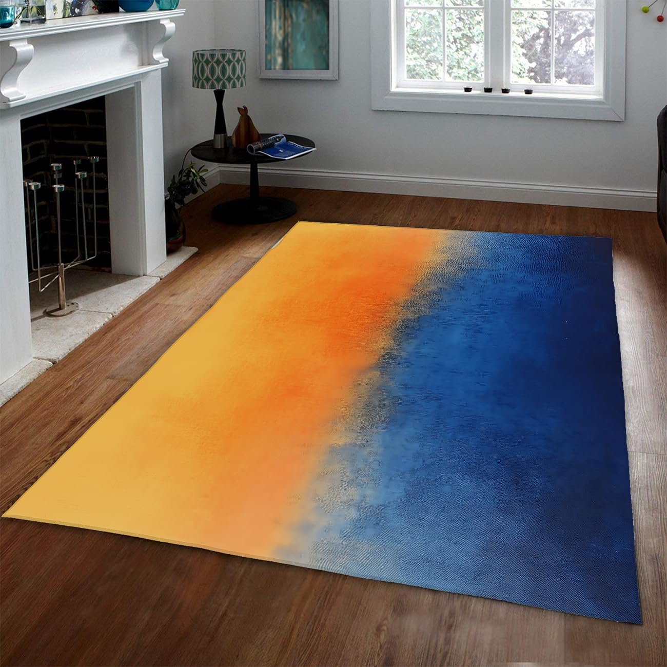 Tapis ombré 200x300cm bleu et jaune style art moderne abstrait pour grand salon