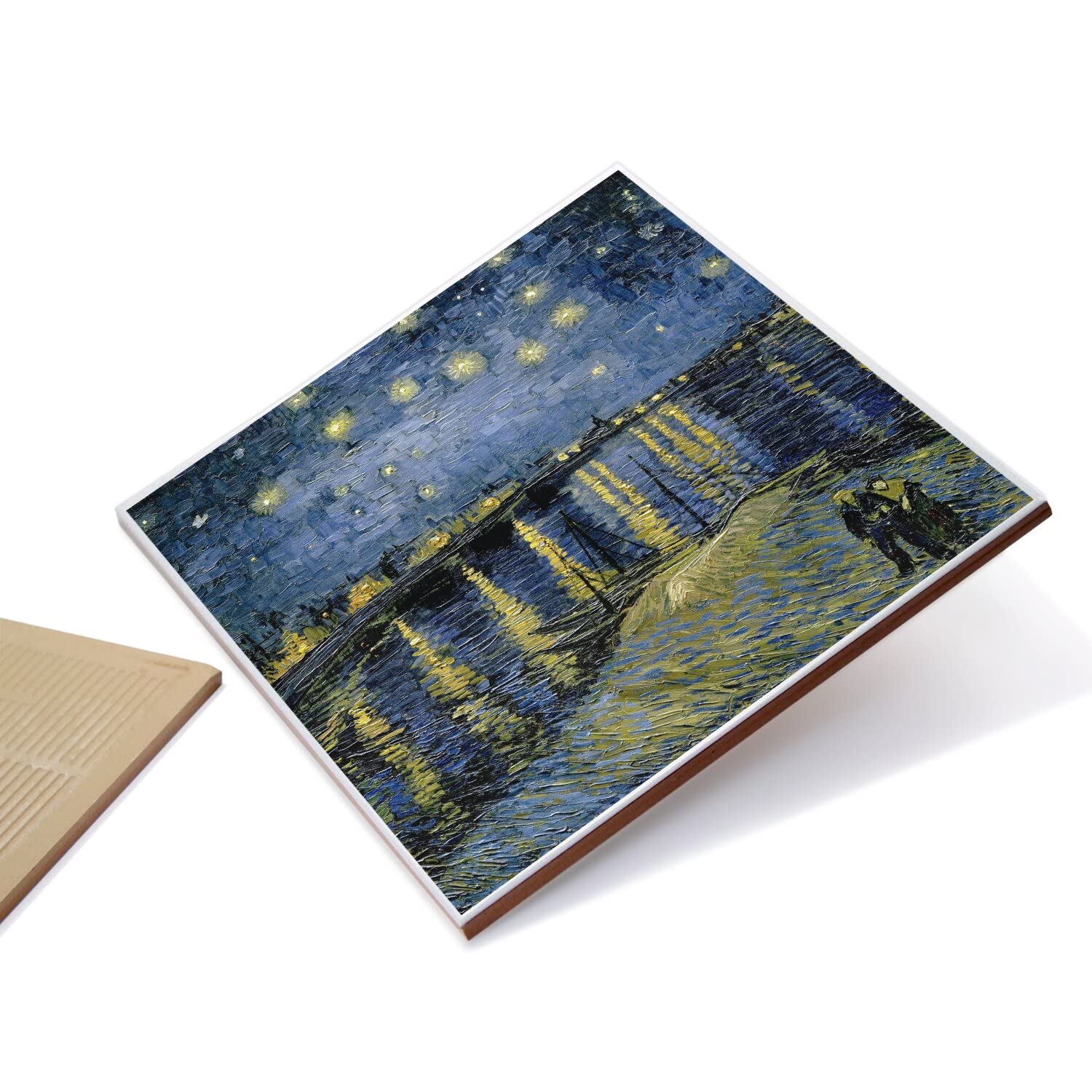 Fantastyczna Ceramiczna Płytka Dekoracyjna 10,8 x 10,8 cm - Van Gogh Nocne Gwiazdy na Rhonie Obraz