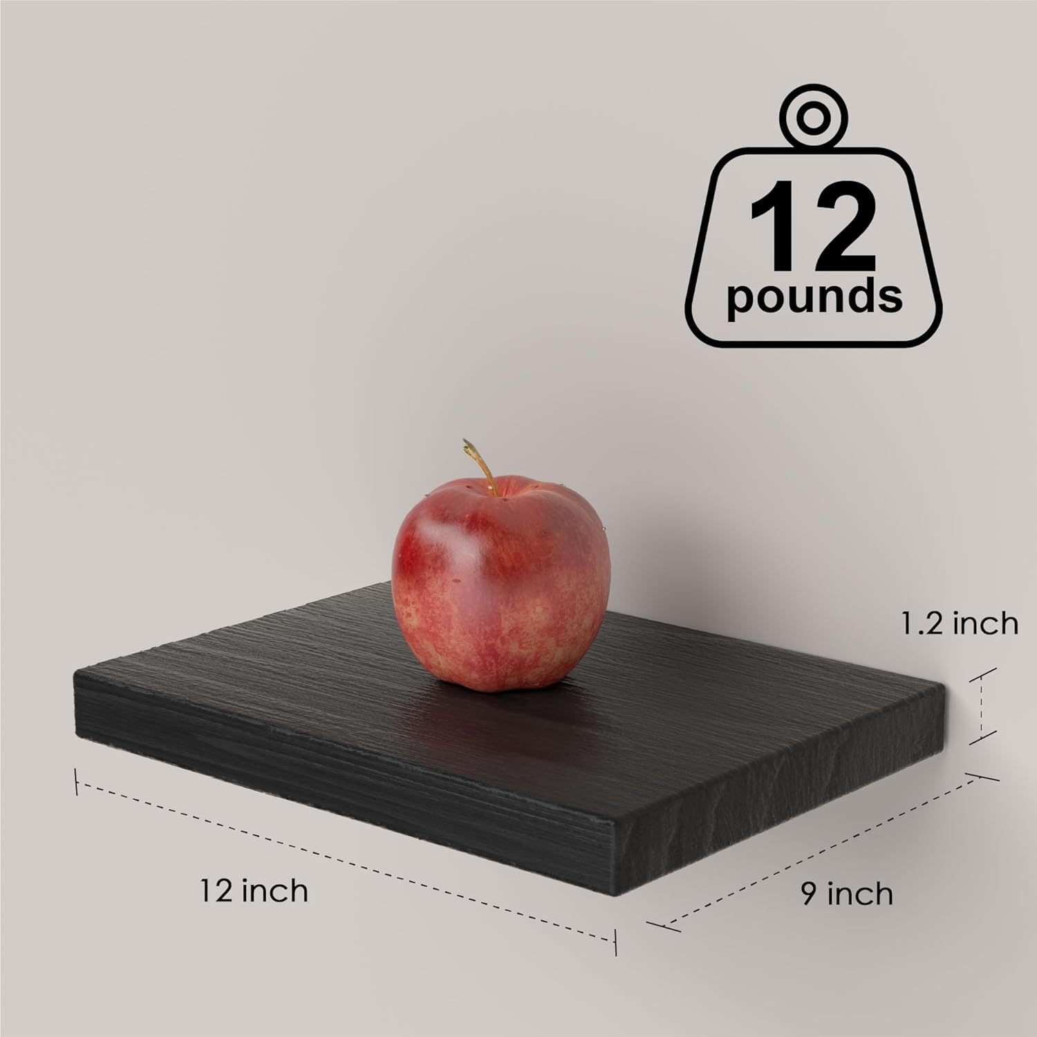 PopiShelves Small Floating Shelves for Wall - 12 x 9 Inch Black Shelves for Bedroom, Living Room, Bathroom, Kitchen, Office Decor Set of 3