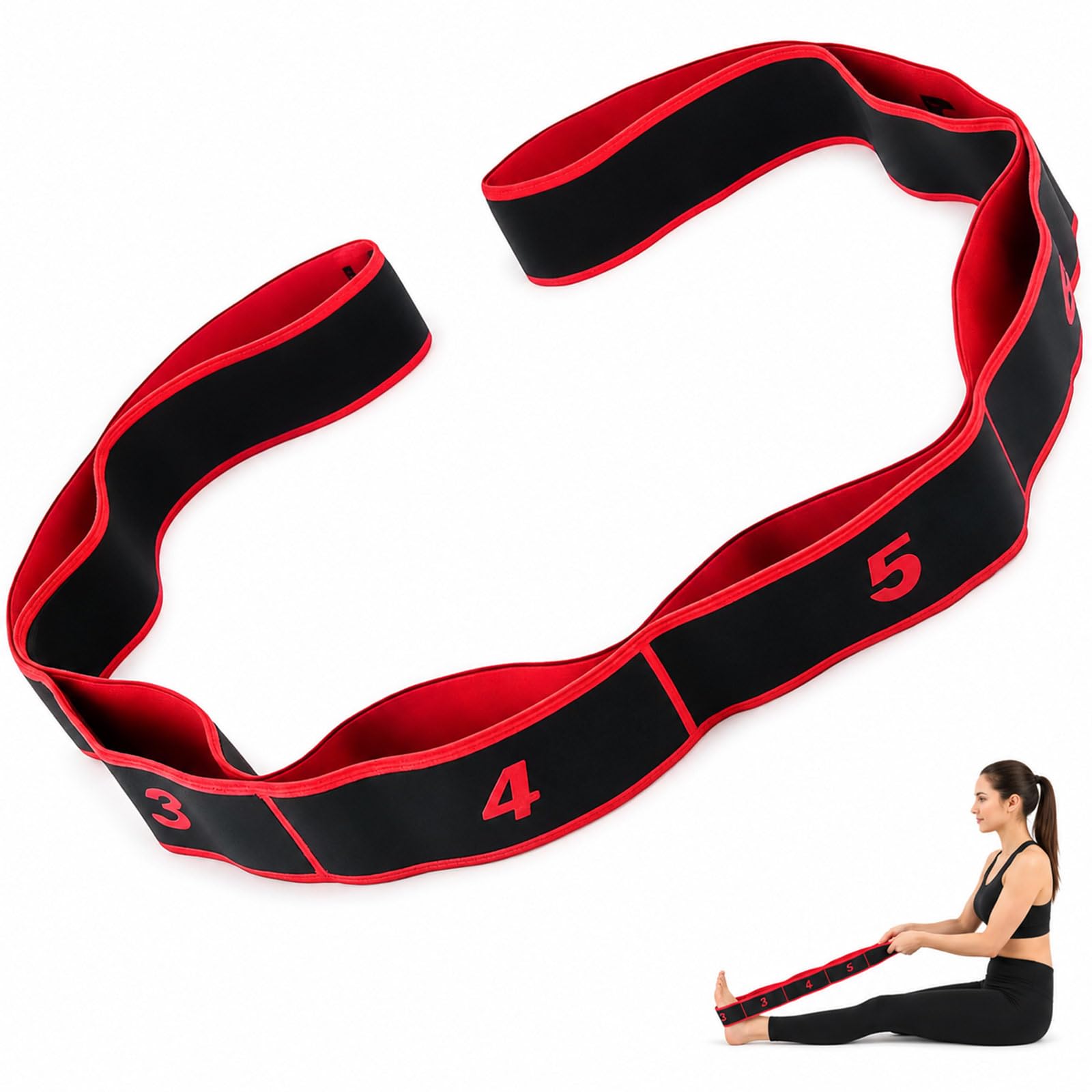90cm Red Synthetic Rubber Stretch Strap for Yoga Gymnastics Fitness