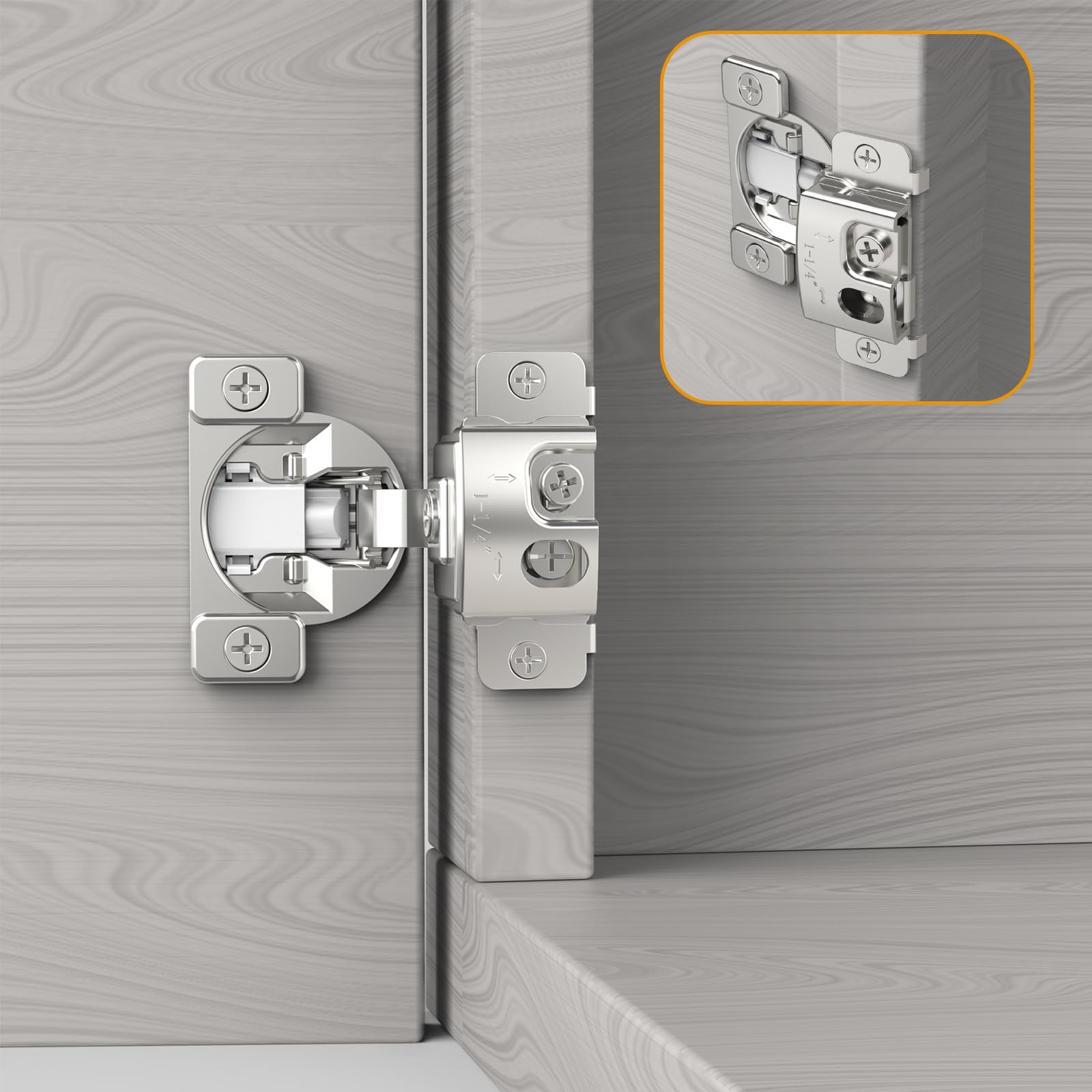Furniware 10 Pieces 1-1/4 in Overlay Soft Close Concealed Hinge for Face Frame Door, 105° Open Angle Concealed Stainless Steel Hinges for Face Frame Door, Soft Close Cabinet Hinge Satin Nickel