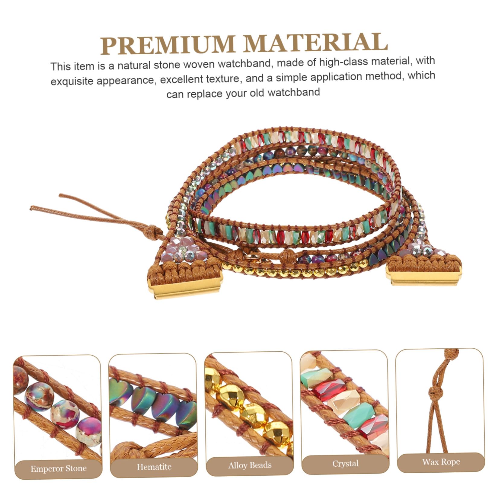 2 Piezas Correa Reloj Grande con Cuentas de Cristal Natural Diseño Corazón Pulsera Ligera Cómoda y Duradera para Mujer
