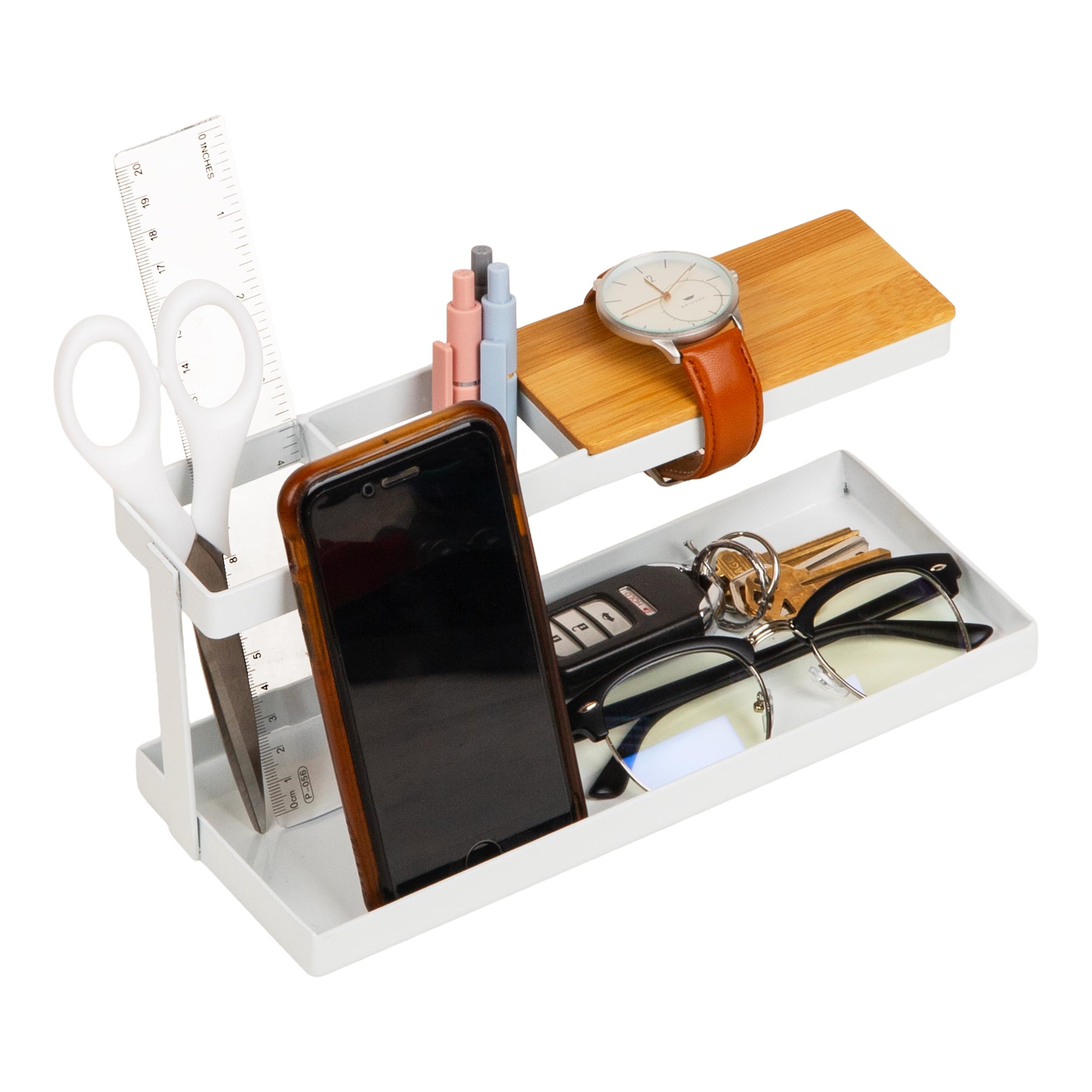 Bandeja para Teléfono y Llaves en la Entrada o Despacho con Base Mind Reader Blanca