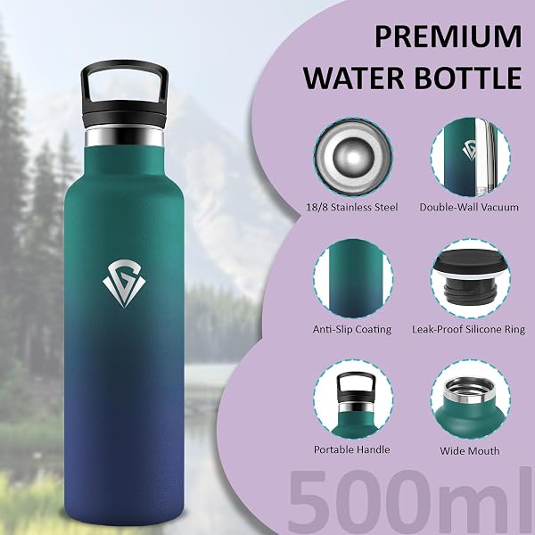 Borraccia, Borraccia Termica 500ml, Senza BPA, Borracia con Cannuccia, Borracce Termiche, Acciaio Inossidabile 18/8, Bottiglia Termica Senza Perdite per Fitness, Campeggio, Palestra, Uffici - 2