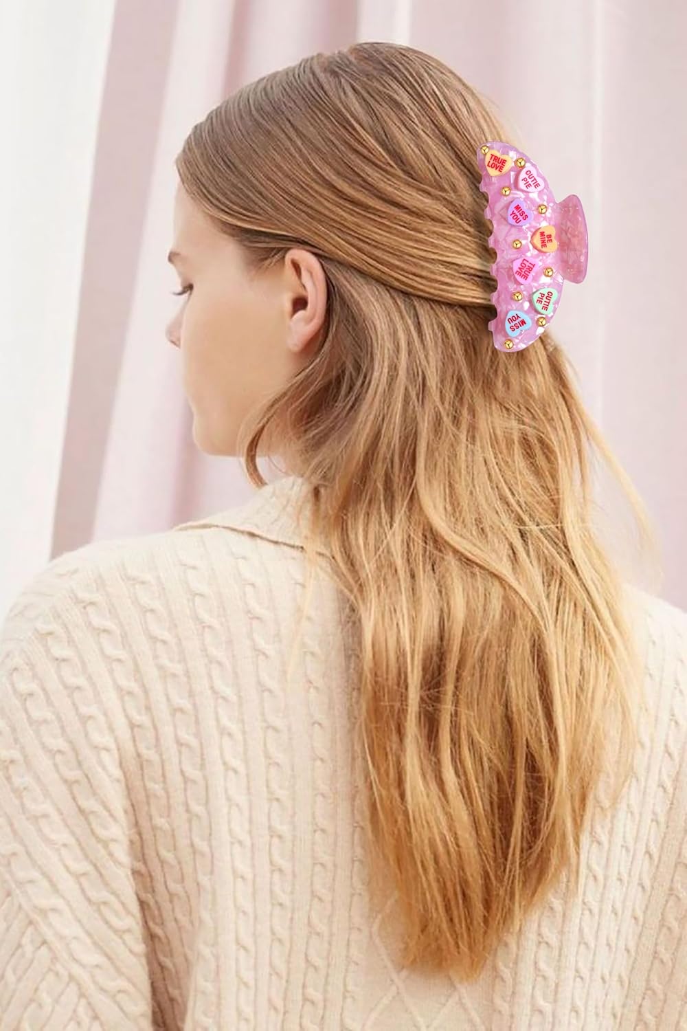 Valentine’s Day Hair Claw Clips for Women, Large Conversation Heart Hair Clips Nonslip Pink Love XOXO Hair Claws Valentine’s Day Accessories Outfits Party Favor Gifts - Image 3