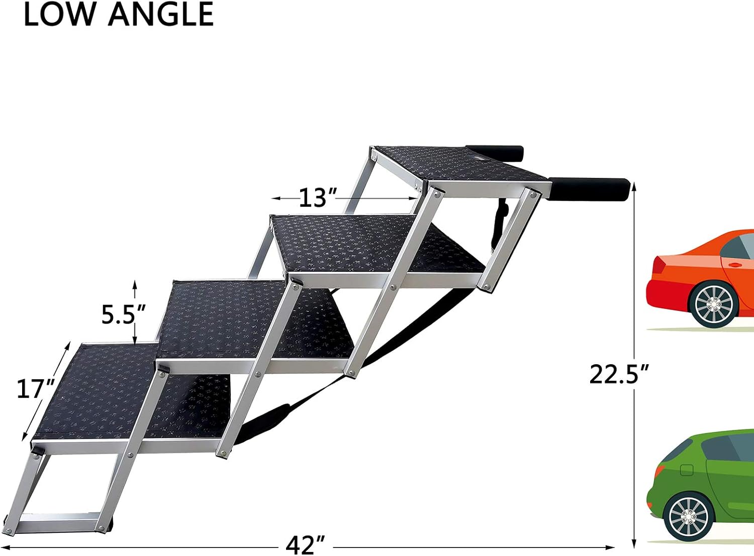 Aluminum Dog Car Stairs, Portable Large Dog Step for High Beds, Trucks, and SUV, Lightweight Folding Pet Ladder Ramp, 4 Steps