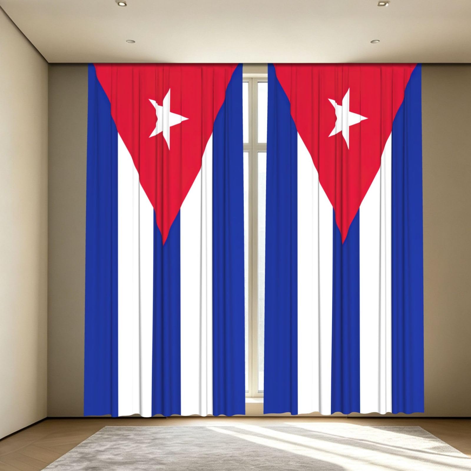 Yyoretp Cuban flag Print Blackout Curtains for Living Room Bedroom Thermal Insulated Window Drapes.