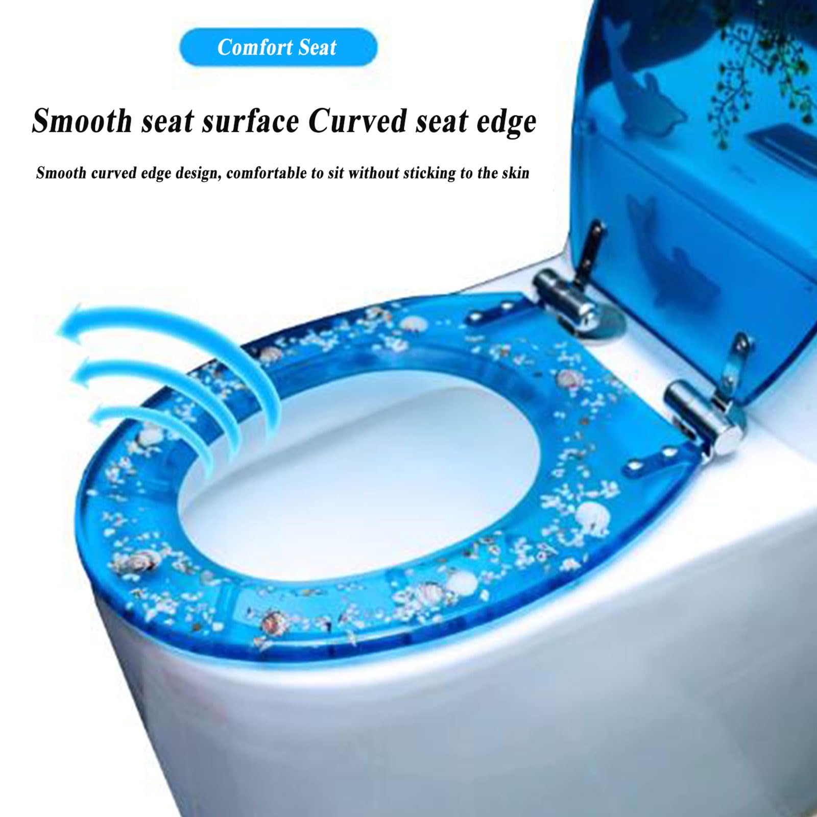 Abattant WC Clipsable Frein De Chute Soft Close, Lunette WC avec Libération Rapide - Série Blue Ocean Motif Naturel De Coquillages Et De Sable, Facile À Nettoyer Et À Installer