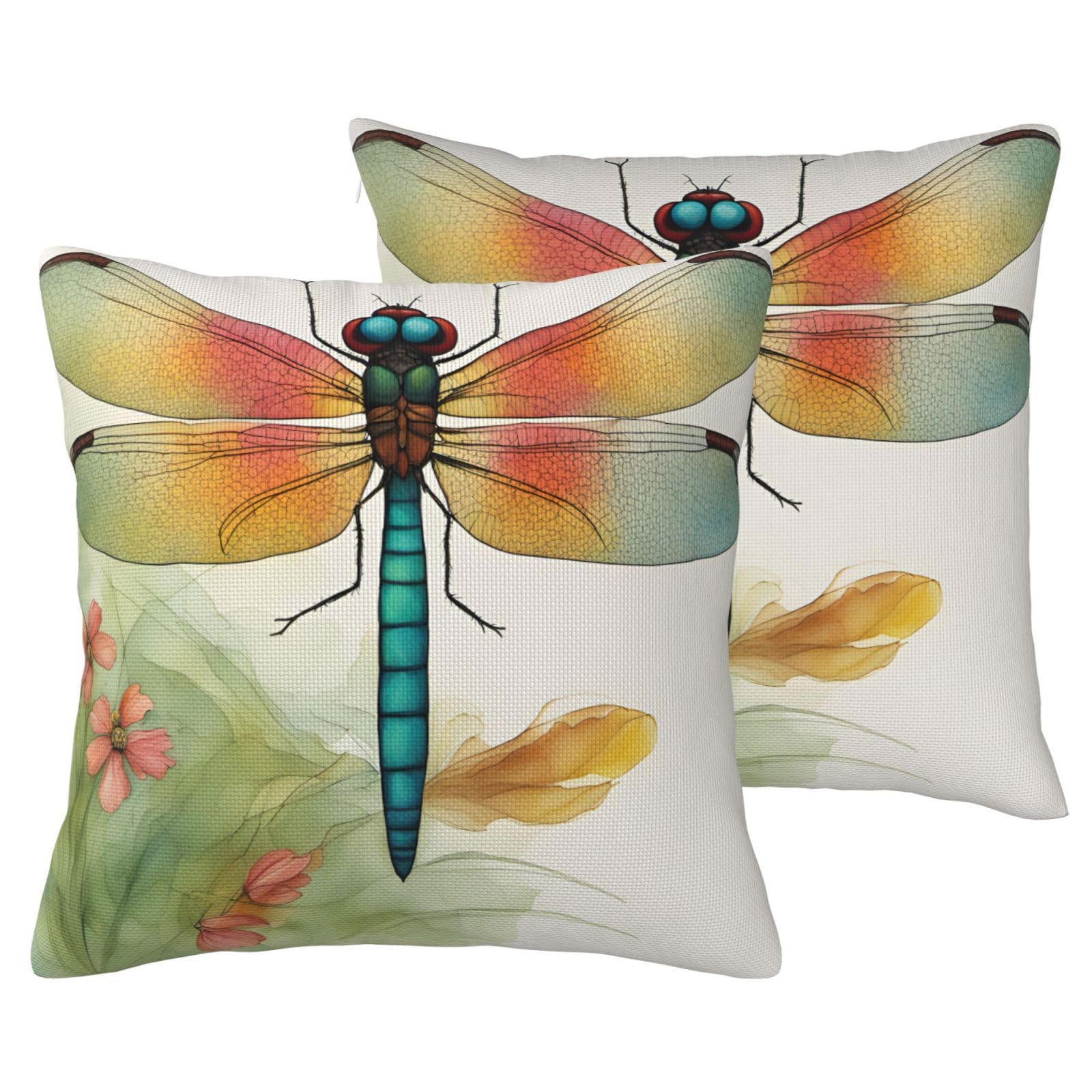 Housse de coussin libellule colorée déco canapé salon moderne
