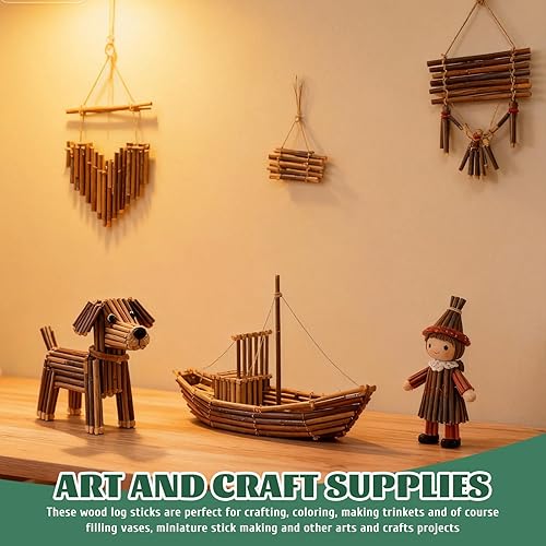 Miniatura 7 de FSWCCK 100 palitos de manualidades, 4 pulgadas de largo, 0.3-0.5 pulgadas de diámetro, ramas de abedul naturales, mini troncos de madera para
