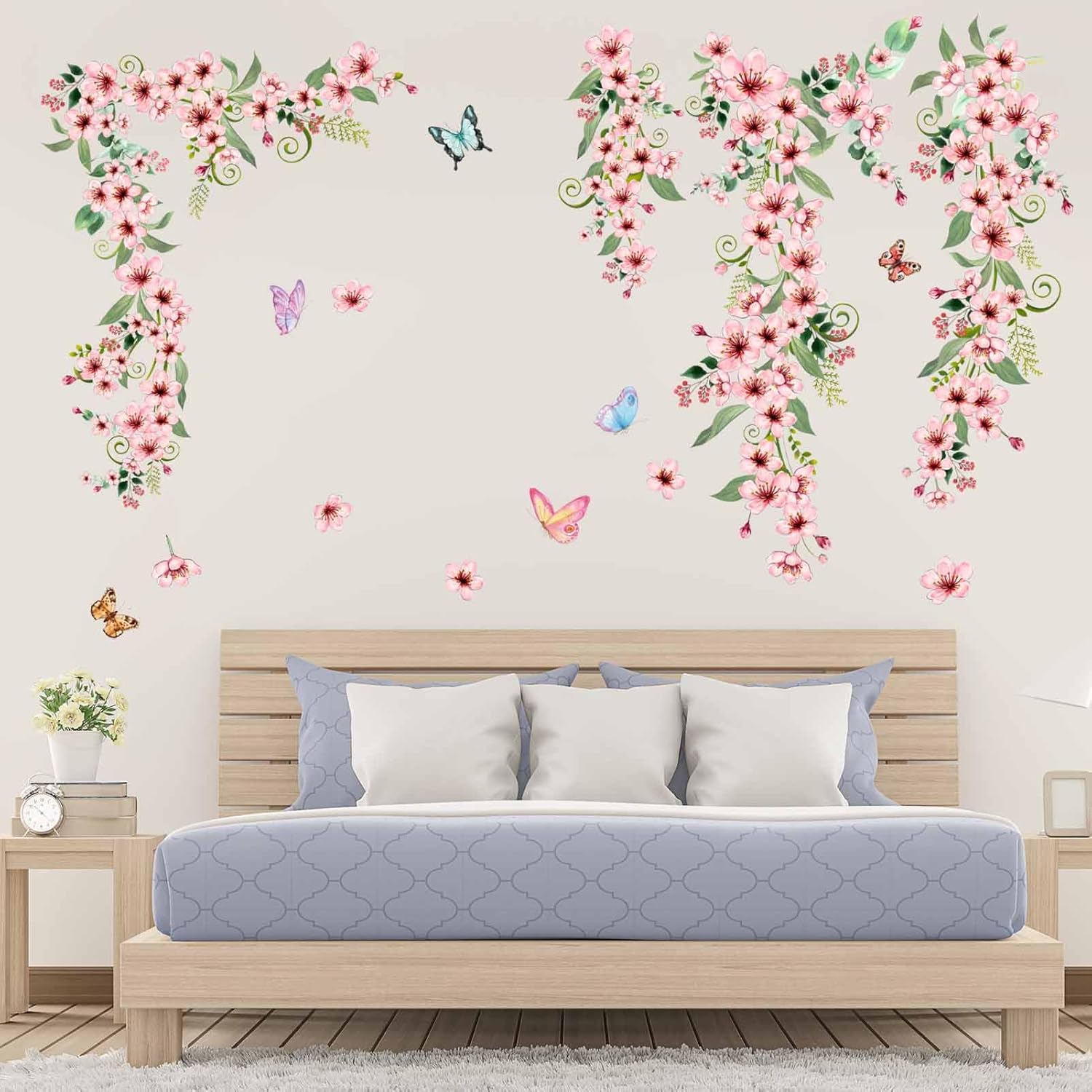 PinkEleph® Hanging Flower Vine Wall Stickers Pink Plum Blossom Floral Vines Wall Decals