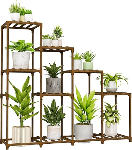 Bamworld Soporte alto para plantas de interior, estante de madera para plantas al aire libre, estante escalonado para múltiples plantas, 4 niveles, Bamworld Soporte alto para plantas de interior, estante de madera para plantas al aire libre, estante escalonado para múltiples plantas, 4 niveles,