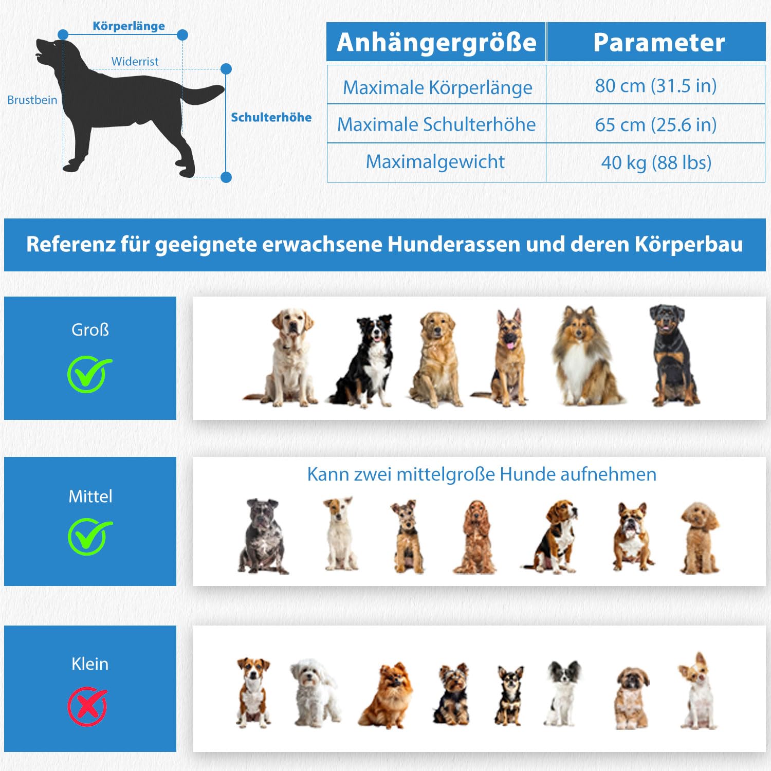 Hunde Fahrradanhänger XL, 2 in 1 Hundeanhänger & Jogger mit Reflektor und Bremse, 600D Oxford Canvas, maximale Belastung 40kg-Blau