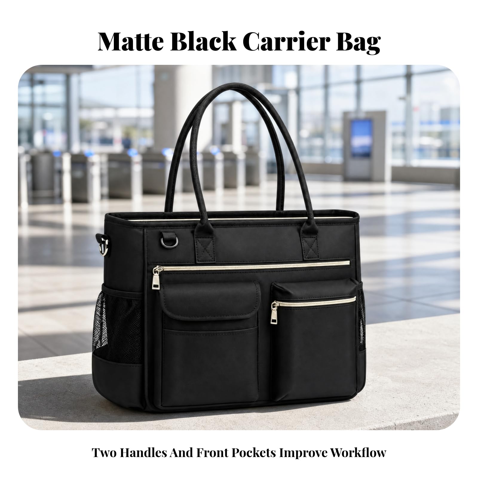 Amagogo Laptoptasche mit Reißverschlussfach strukturiert Polyester-Tote-Tasche Arbeitstasche mit mehreren Taschen für Berufstätige, Pendeln, Arbeitsweg
