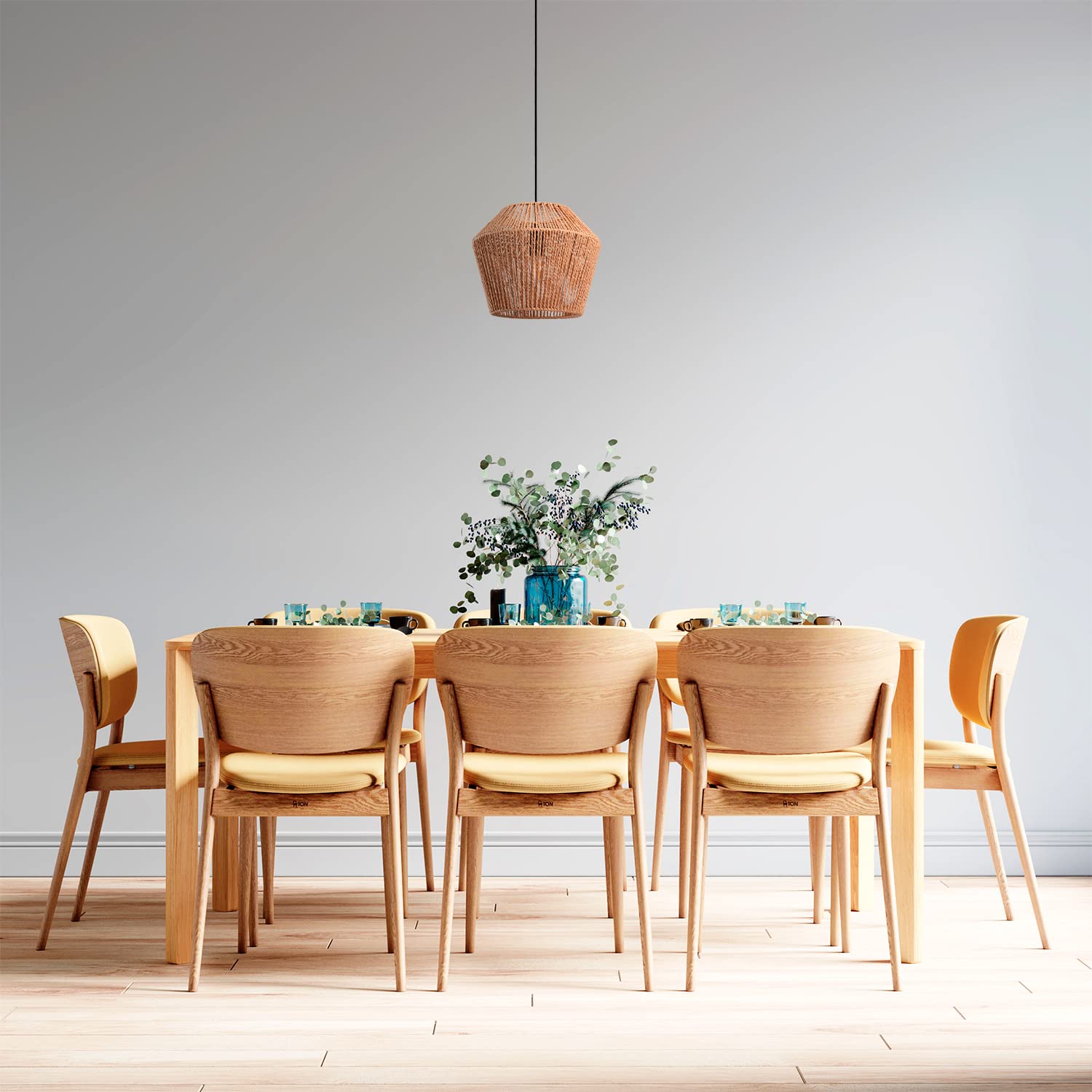 Paco Home Hängelampe Bambus Wohnzimmer Pendelleuchte Rattan Esstisch Esszimmer Lampe E27 Hängeleuchte Papier Boho, Farbe:Natur (Ø33cm), Leuchtenart/Farbe:Pendelleuchte - Schwarz