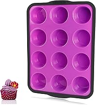 Non-Stick Silicone Muffin Pan With Reinforced Stainless Steel Frame Inside,12 Cup Regular Muffin Baking Mold, 12 Cup Muffin Tin, BPA Free,Dishwasher Safe,Aichoof-Violet