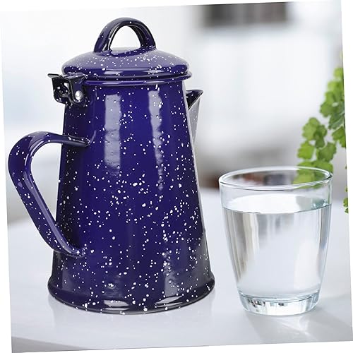 Miniatura 7 de Olla de café esmaltada Caldera de café al aire libre fogata Hervidor vintage Camping Cafetera Caldera de café esmaltado Tetera blanca Tetera de