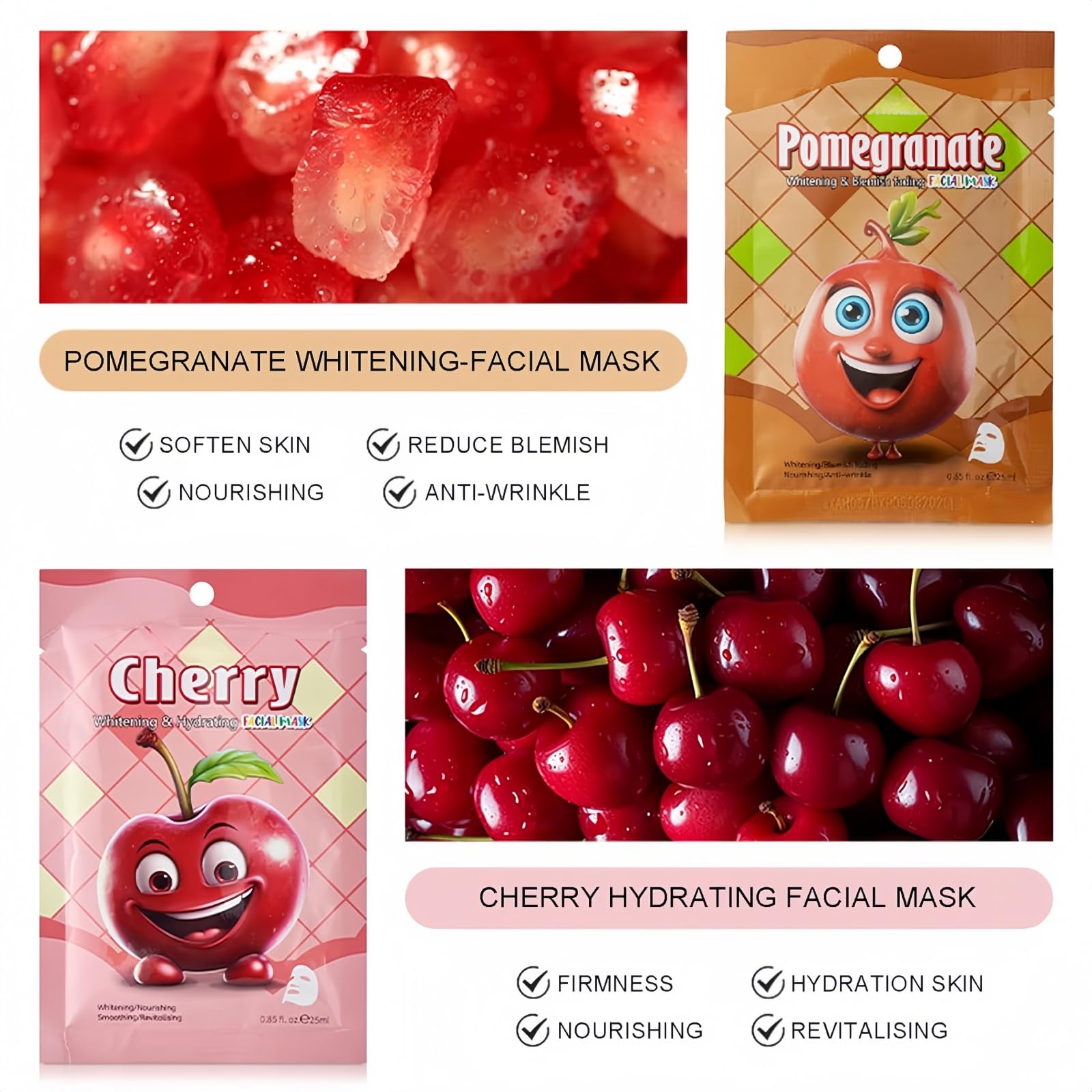 Face Masks Skincare, 7 Sheet Fruit Face Mask Hydrating and Smoothing, Improve Dullness & Brighten - Image 4