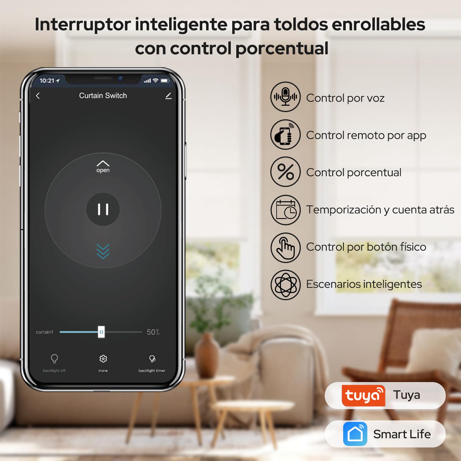 Interruptor Inteligente WiFi para Persianas LoraTap - Control de Porcentaje 0-100%, con Botones Físicos, Compatible con Alexa/Google Assistant, Compatible con Temporizador y Programación