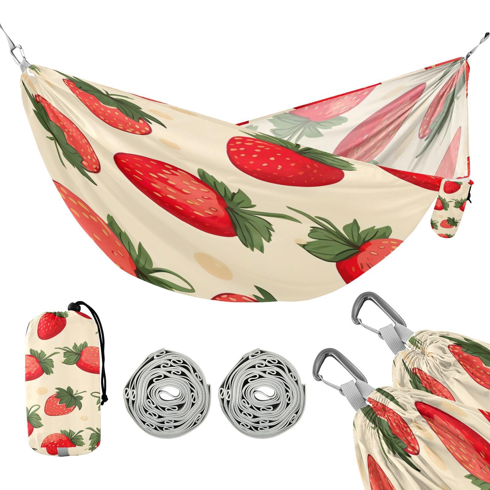 ATTX Strawberry Pattern Camping Hammock - Lightweight & Portable Hammocks, Heavy Duty 330lbs Capacity for Indoor, Hiking, Backpacking, Travel, Backyard, Beach#385